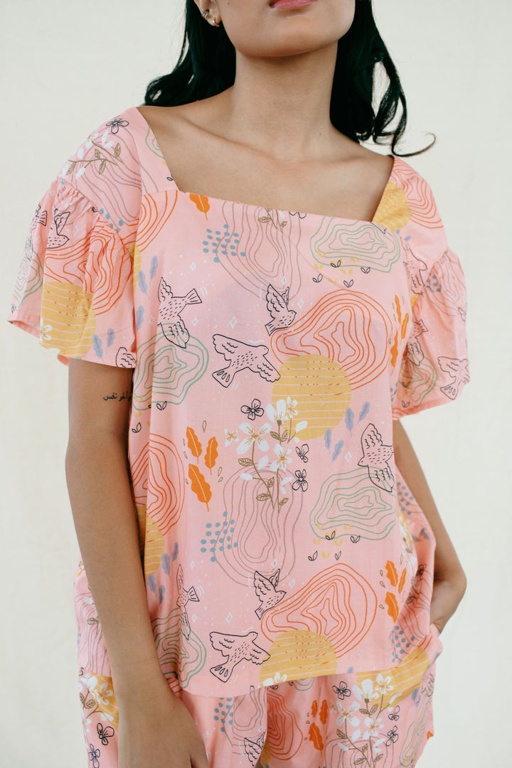 Abe Square Neck Top in Pink Planet