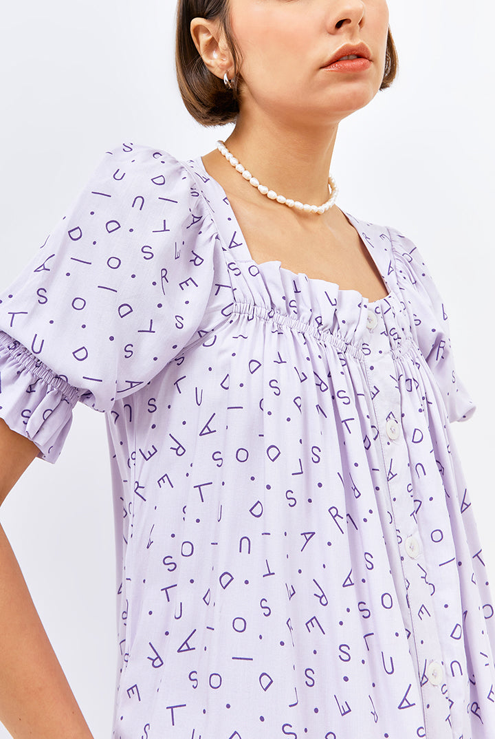 Lamalera Puffed Sleeves Dress in Lilac Monogram
