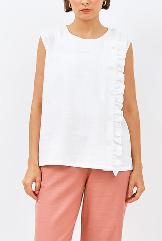 Rea Sleeveless Frill Top in White