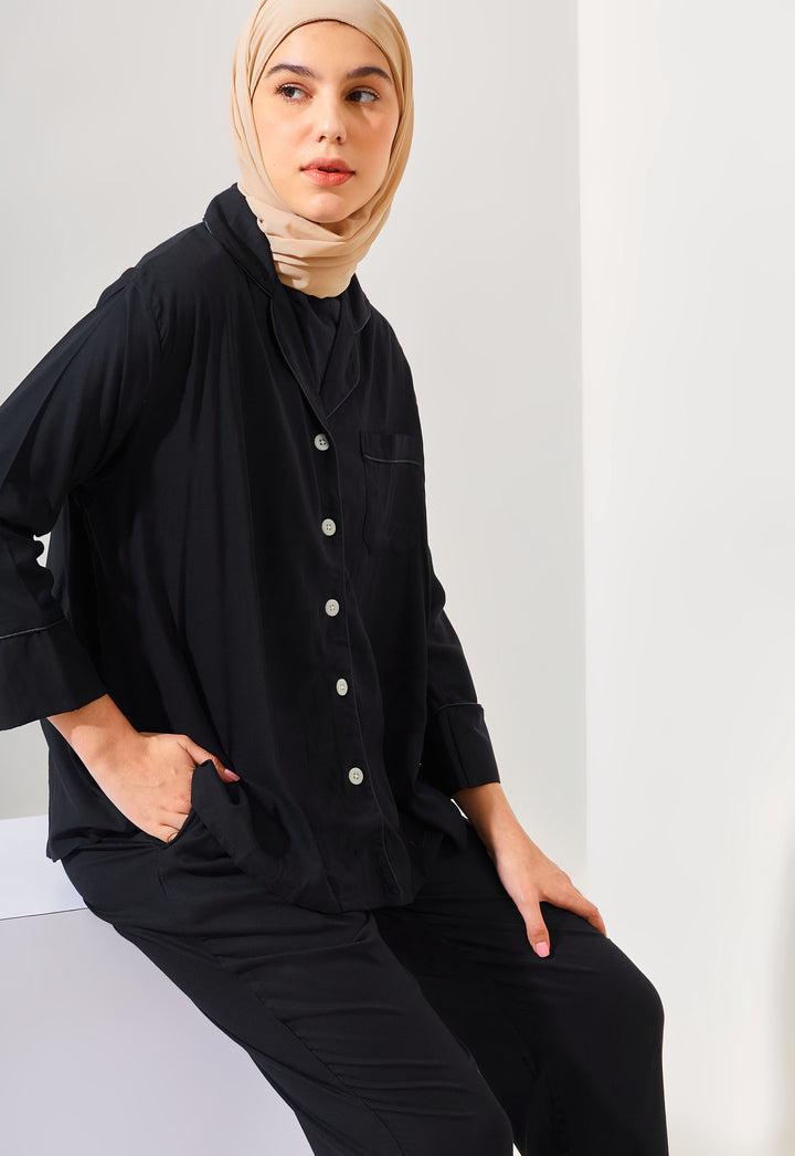 Solo A Line Long Sleeve Top in Black