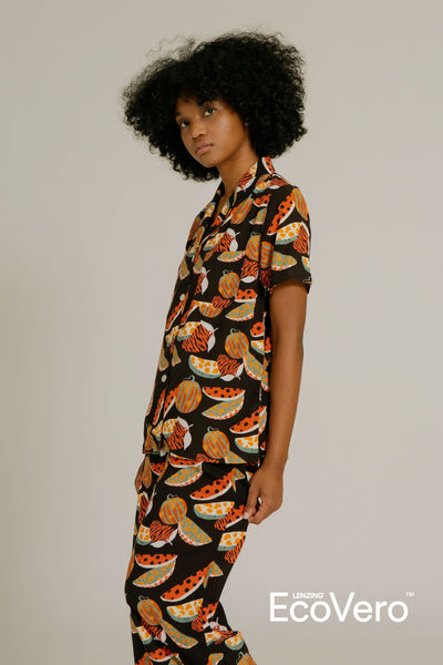 Mappi Short Sleeve Pajama Top in Black Fruit