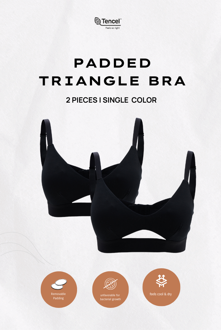 Padma Removable Padded Tencel Triangle Bra 2 Packs in Black