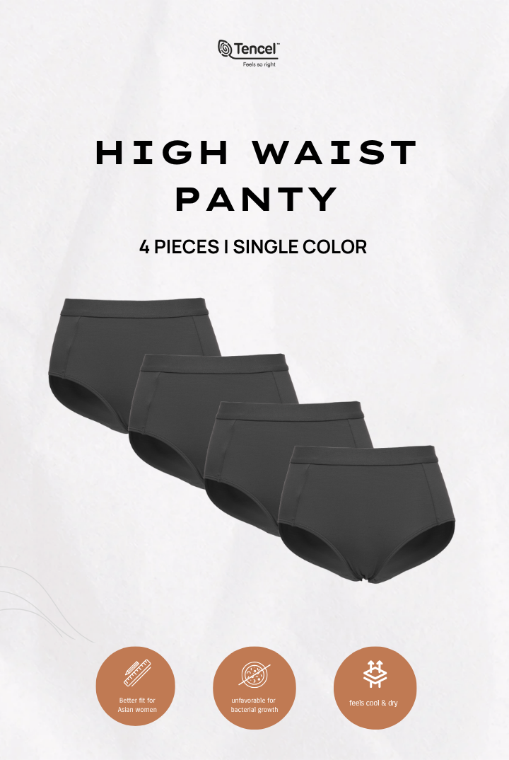 Tara High Waist Brief Panty 4 Packs in Black