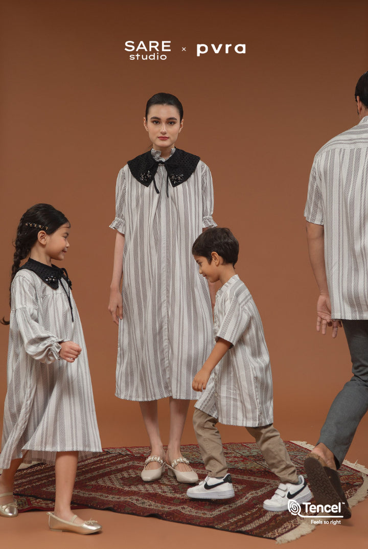 Buji Kids Stand Collar Shirt in Stone Woven