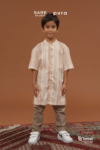 Buji Kids Stand Collar Shirt in Sand Woven