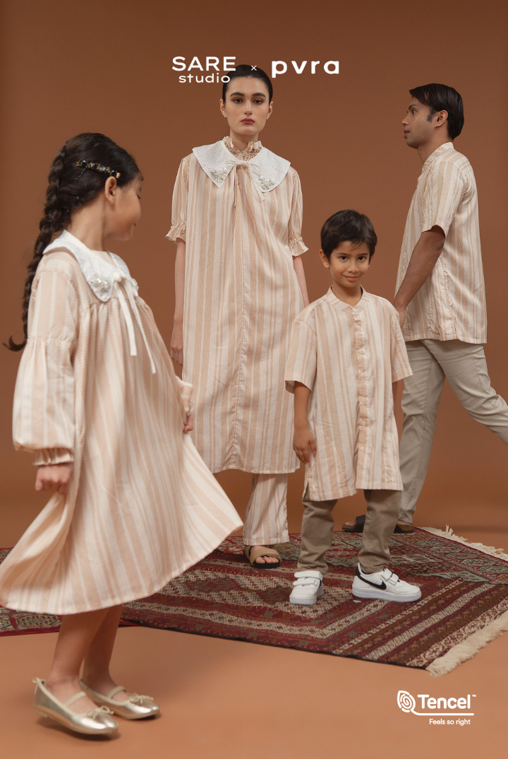 Buji Kids Stand Collar Shirt in Sand Woven