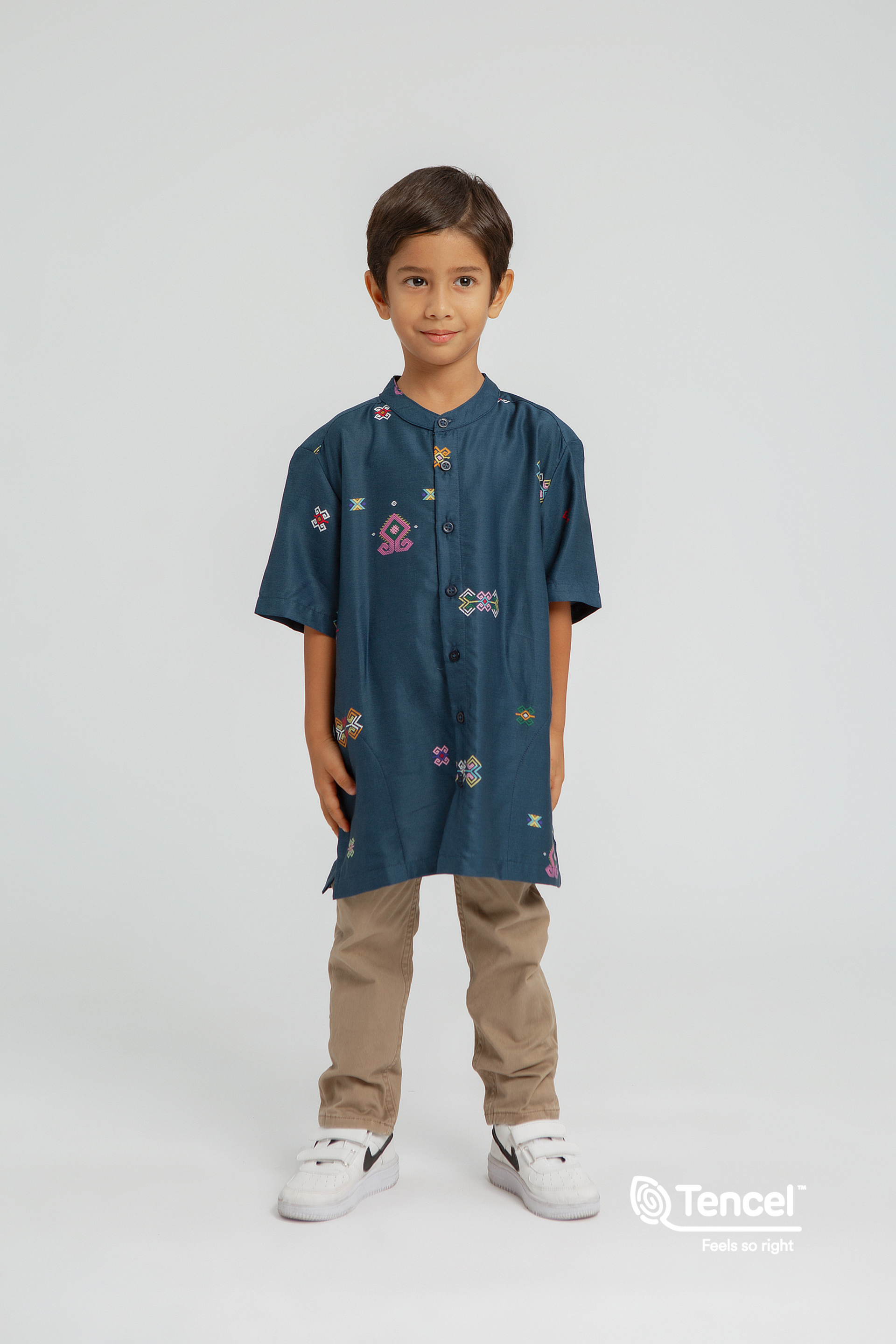 Buji Kids Stand Collar Shirt in Midnight Blue Daya