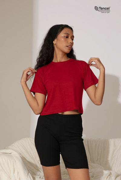 Baia Cropped T-shirt in Ruby Red