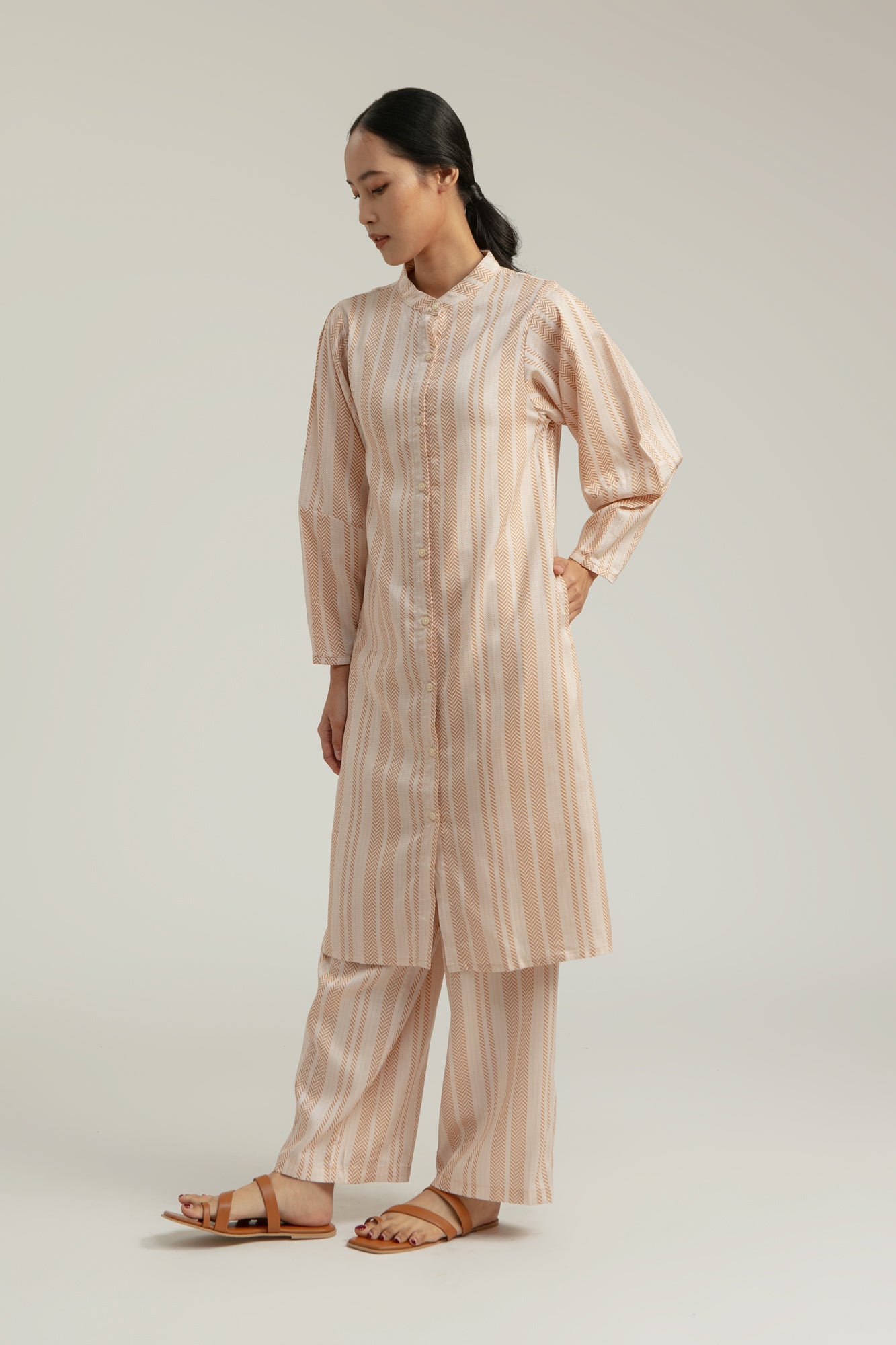 Gala Mandarin Collar Tunic in Sand Woven