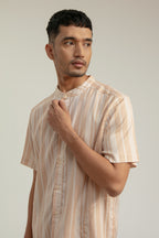 Paso Stand Collar Shirt in Sand Woven