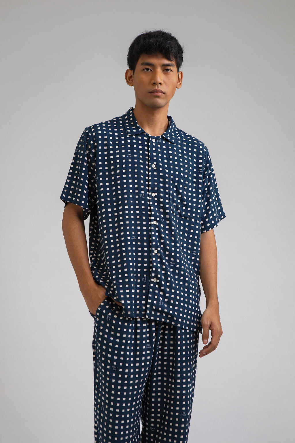 Kasturi Pajama Set in Navy Dadu