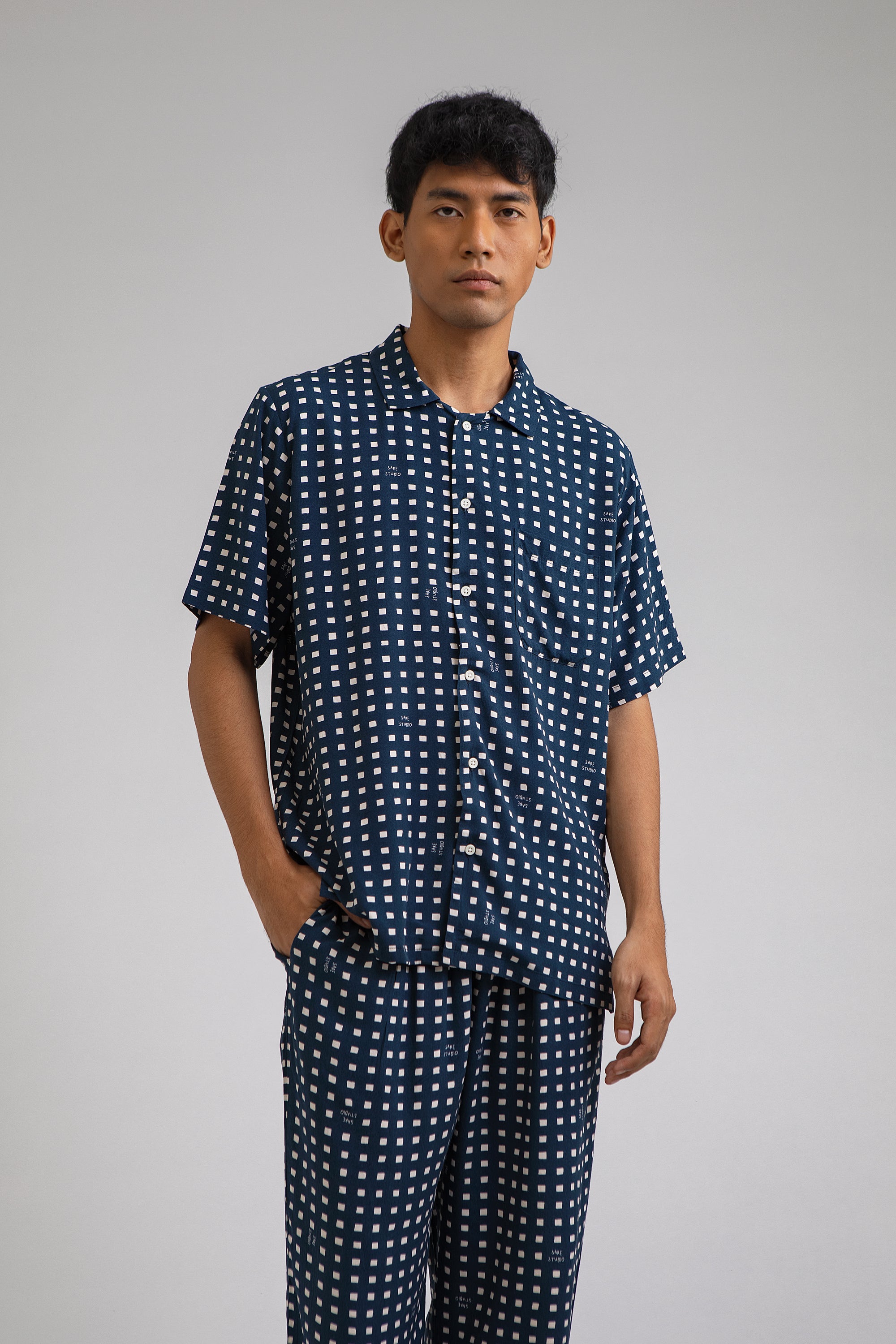 Kasturi Pajama Set in Navy Dadu