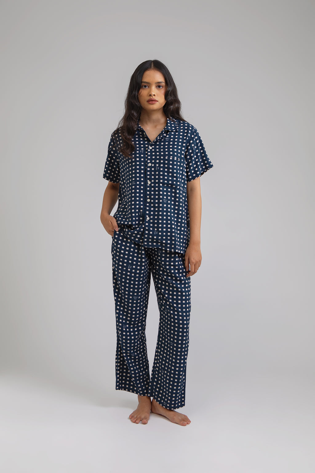 Kasturi Pajama Set in Navy Dadu