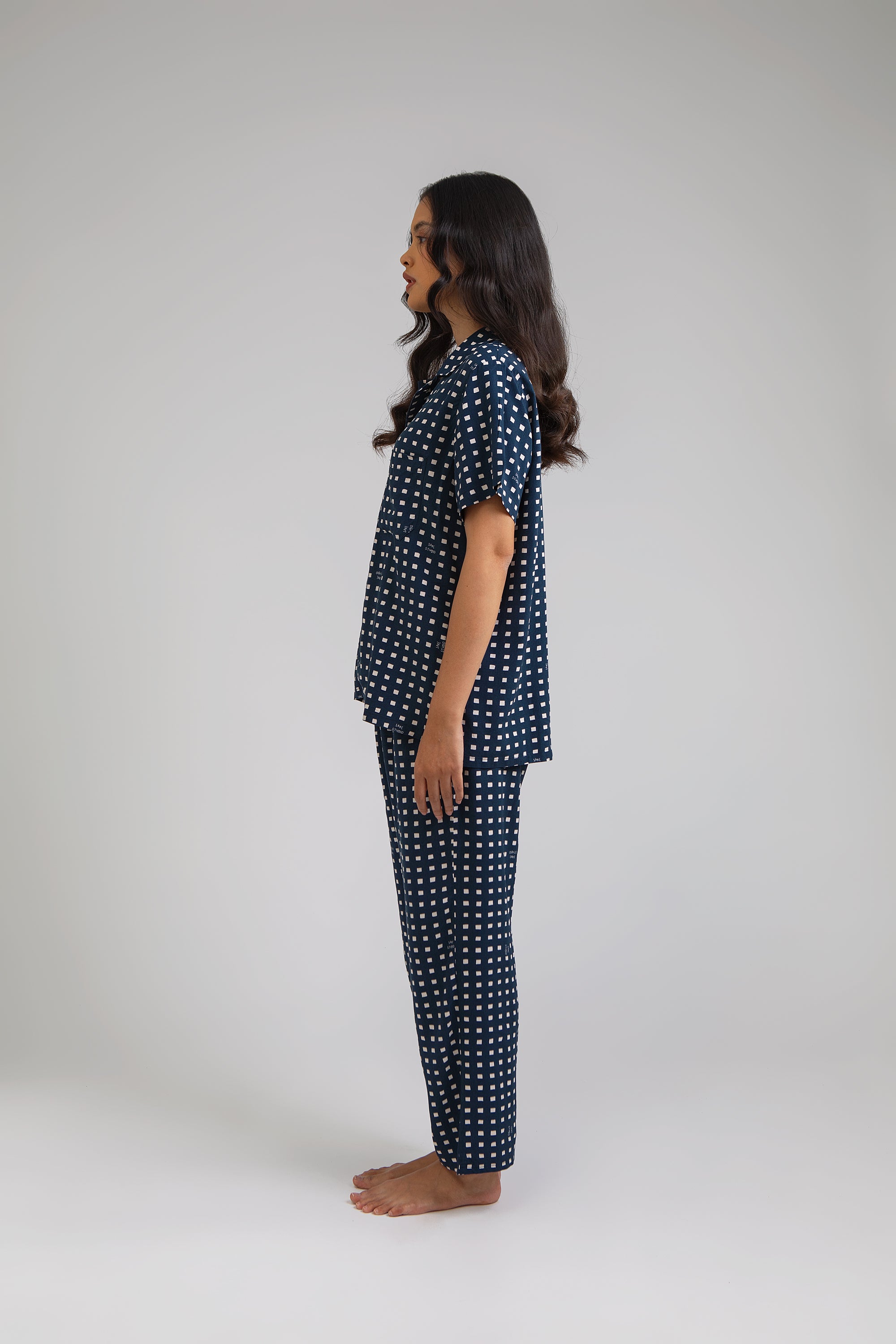 Kasturi Pajama Set in Navy Dadu