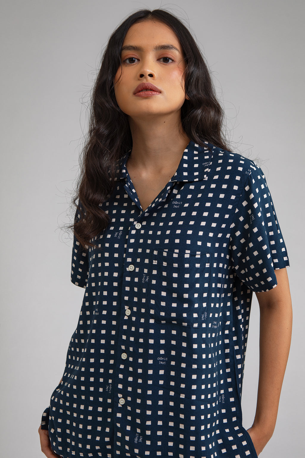 Kasturi Pajama Set in Navy Dadu