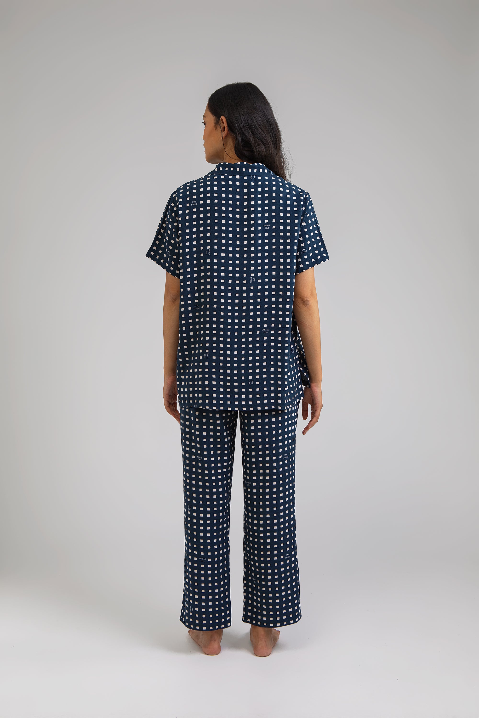 Kasturi Pajama Set in Navy Dadu
