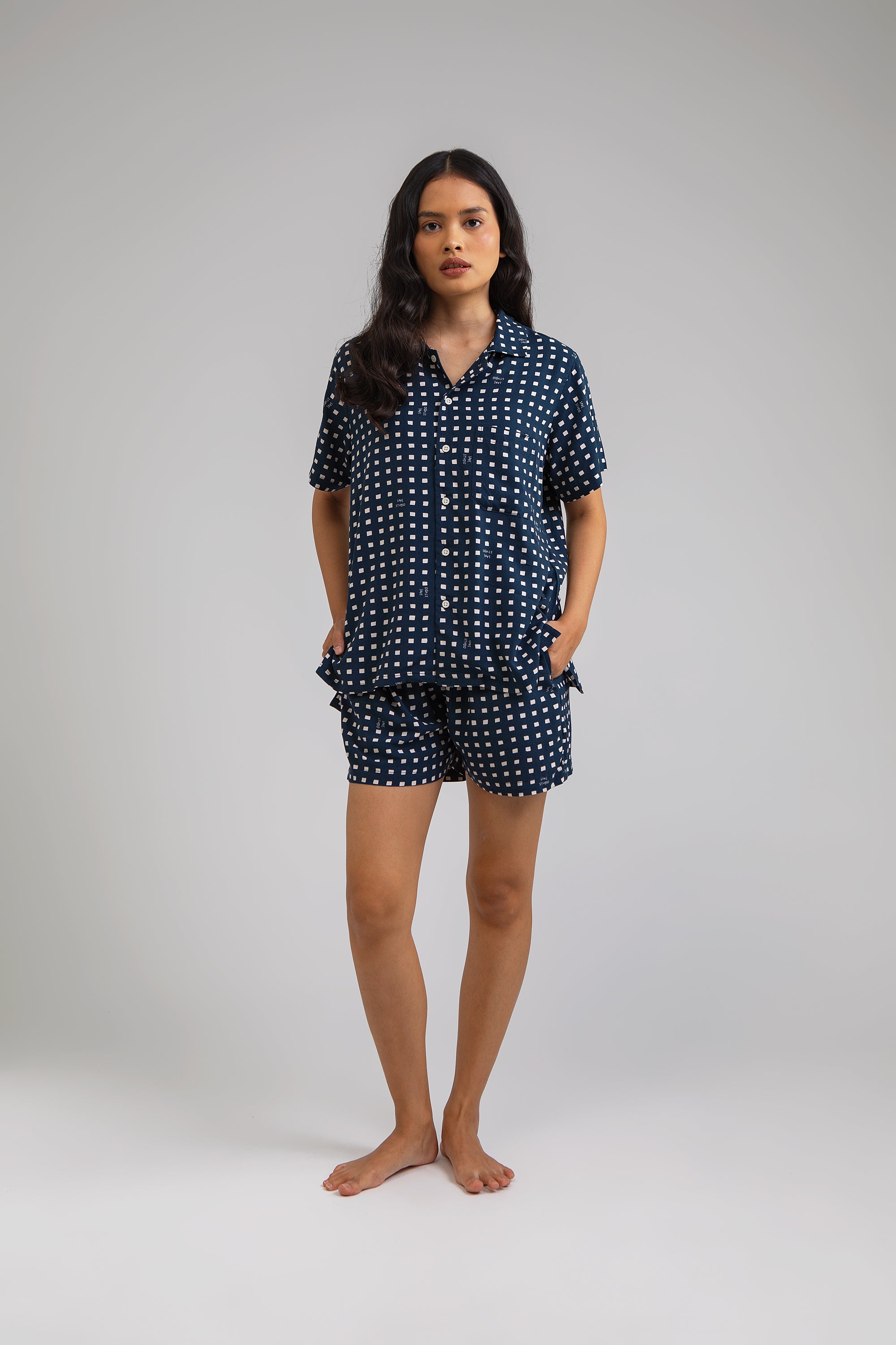 Manggis Pajama Set in Navy Dadu