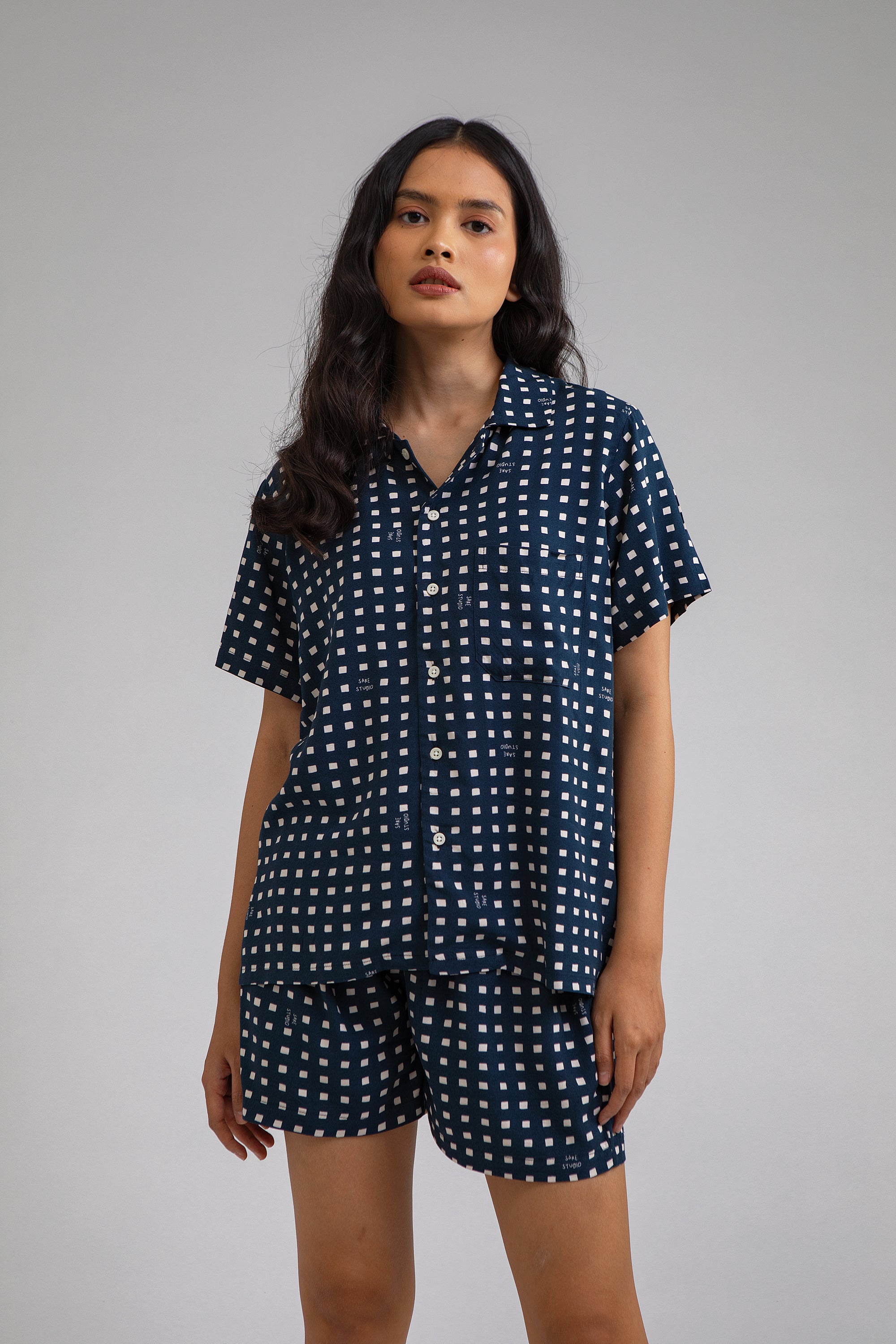 Manggis Pajama Set in Navy Dadu