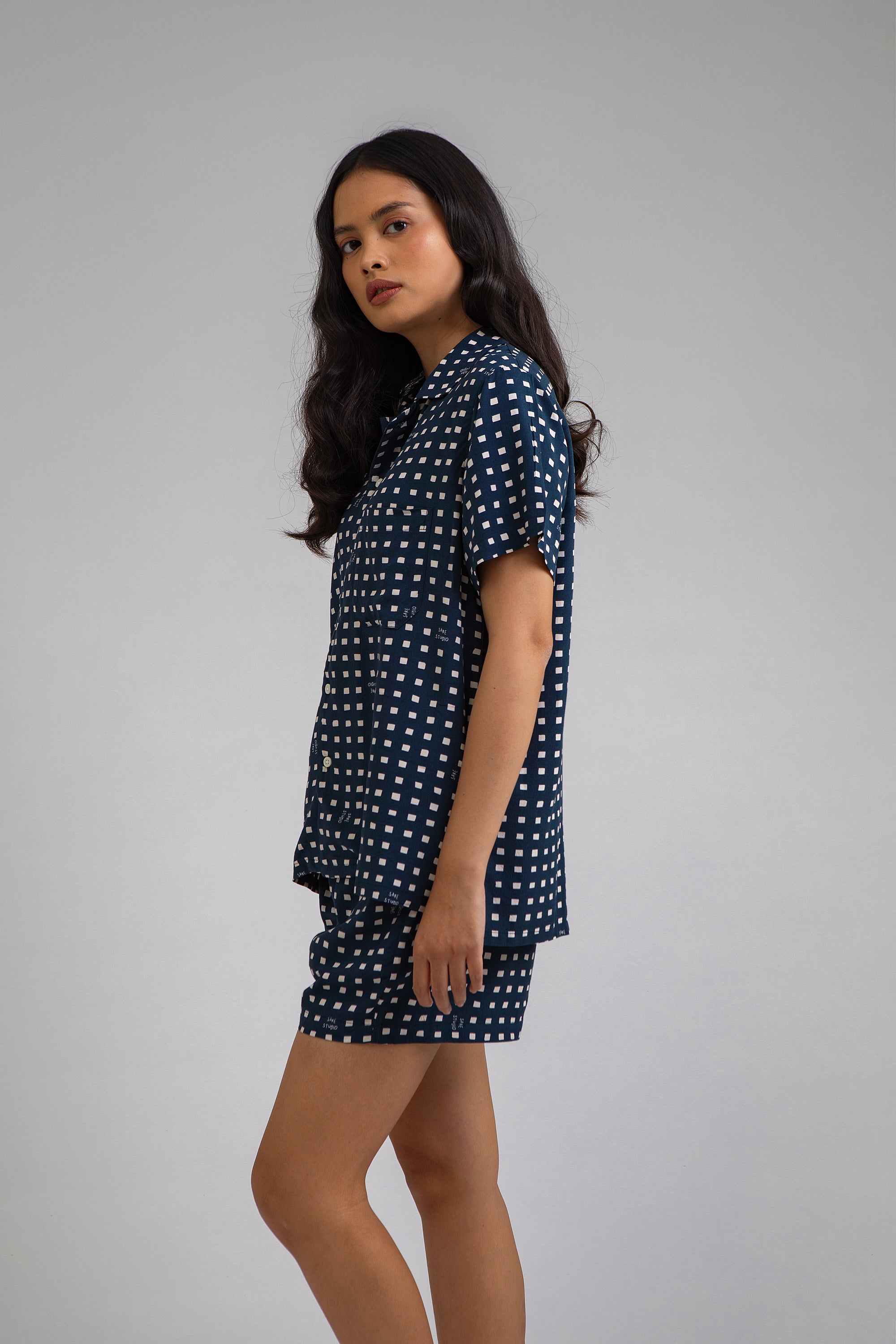 Manggis Pajama Set in Navy Dadu