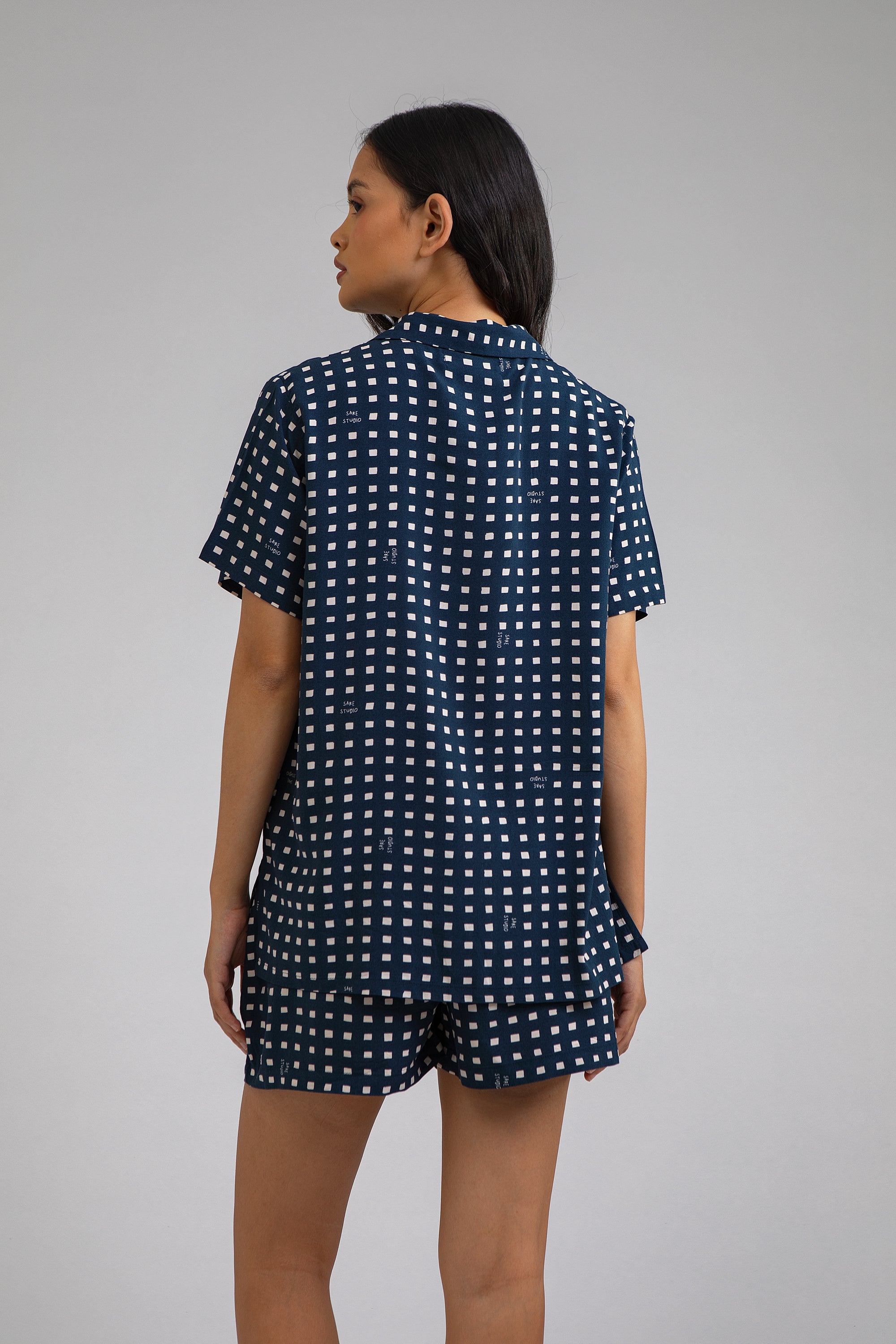 Manggis Pajama Set in Navy Dadu