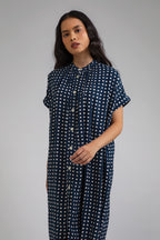 Obi Loose Dress in Navy Dadu