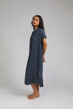 Obi Loose Dress in Navy Dadu
