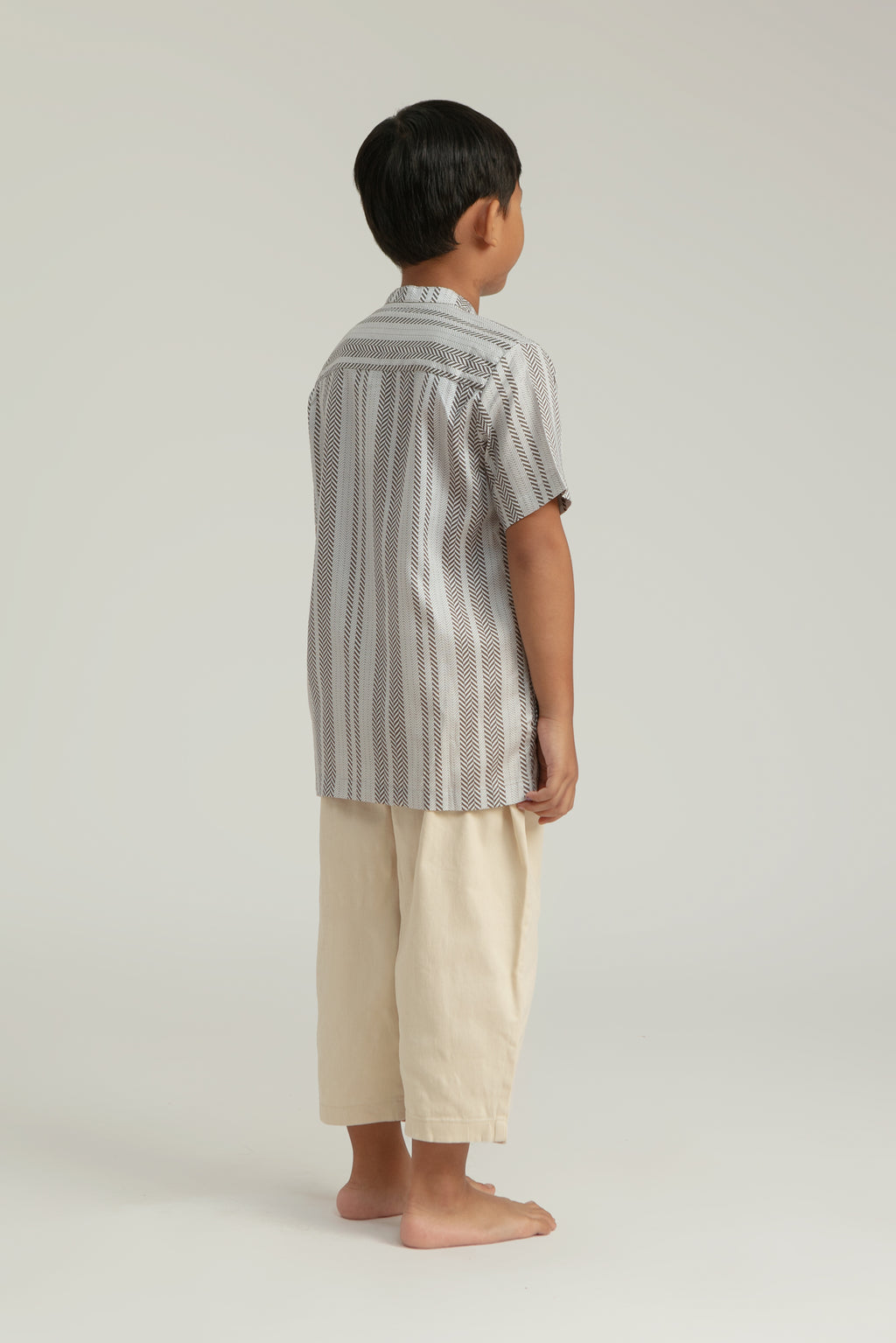 Buji Kids Stand Collar Shirt in Stone Woven