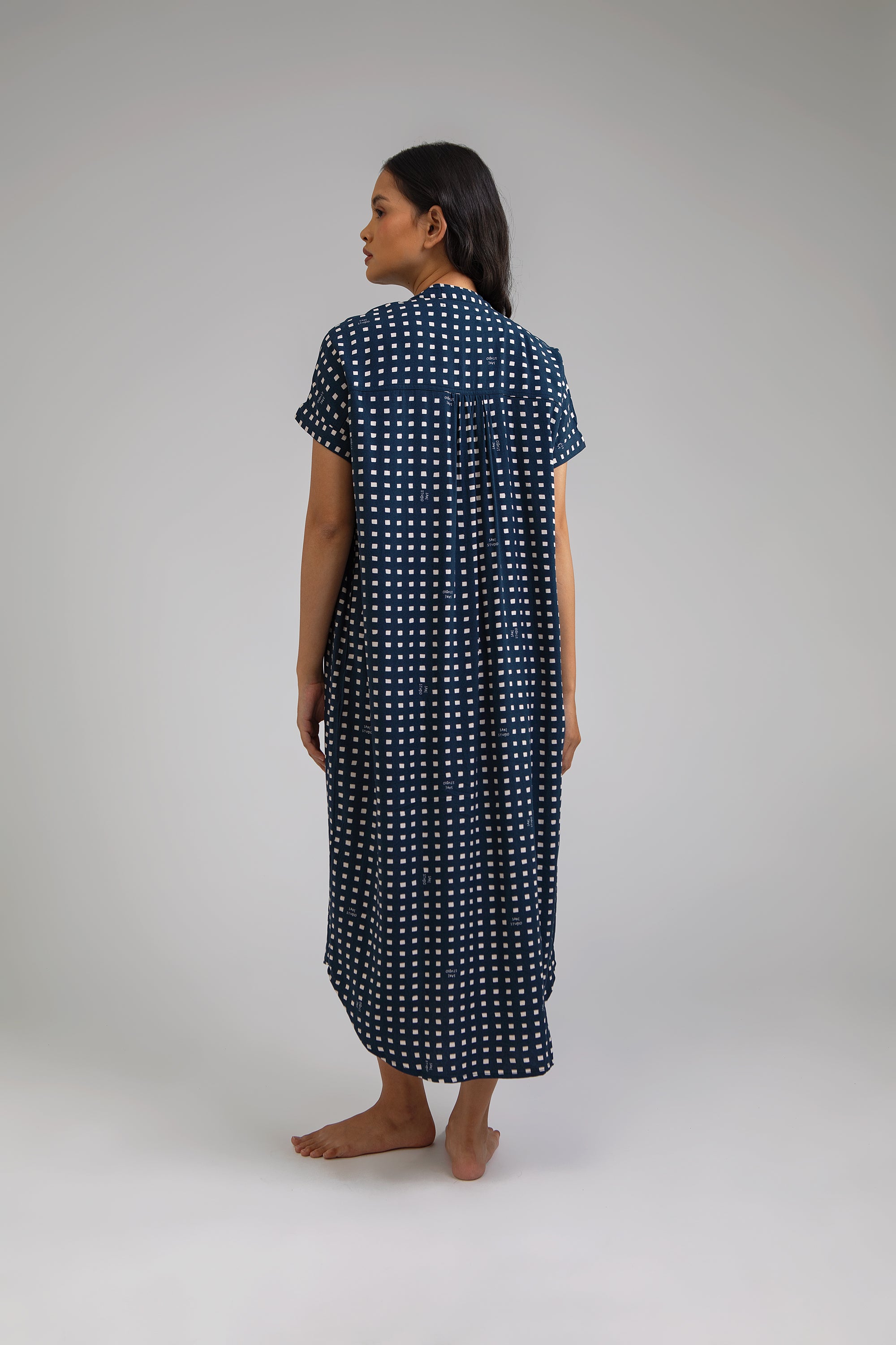 Obi Loose Dress in Navy Dadu