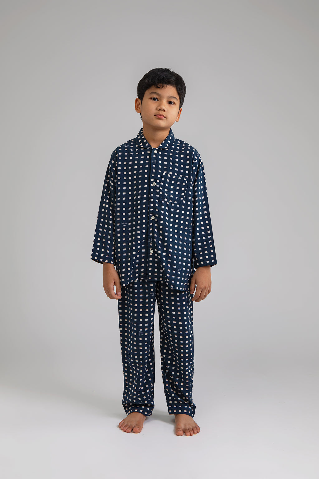 Praya Parigi Kids Long Sleeve Set in Navy Dadu