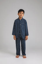 Praya Parigi Kids Long Sleeve Set in Navy Dadu