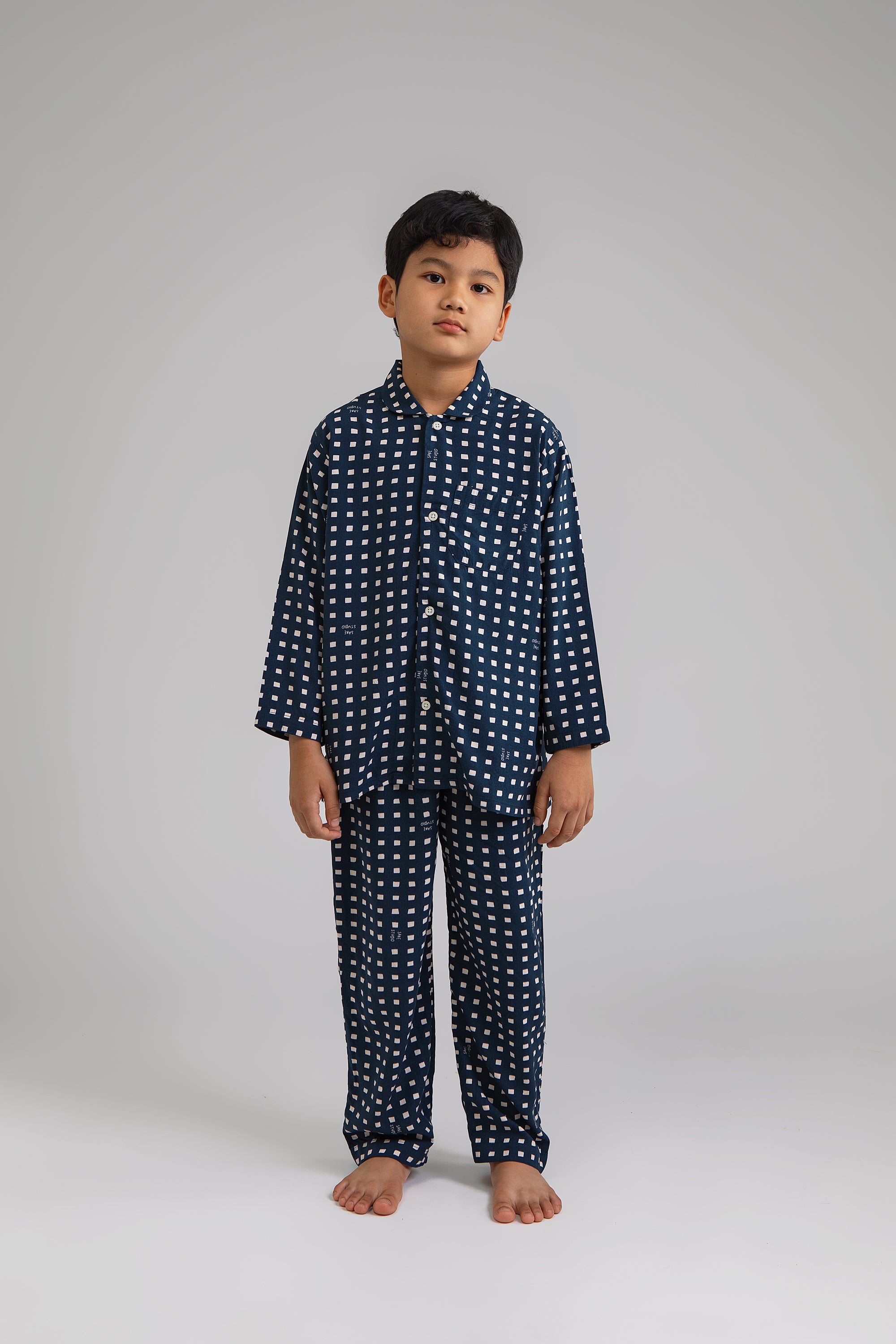 Praya Parigi Kids Long Sleeve Set in Navy Dadu