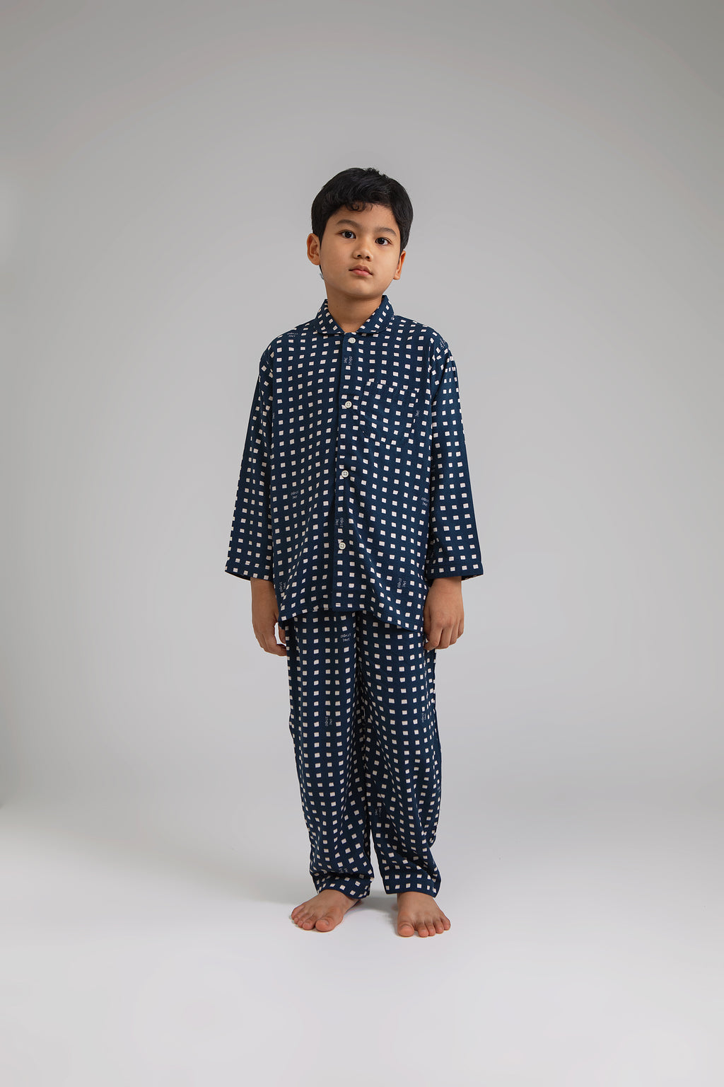 Praya Parigi Kids Long Sleeve Set in Navy Dadu