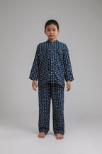 Praya Parigi Kids Long Sleeve Set in Navy Dadu