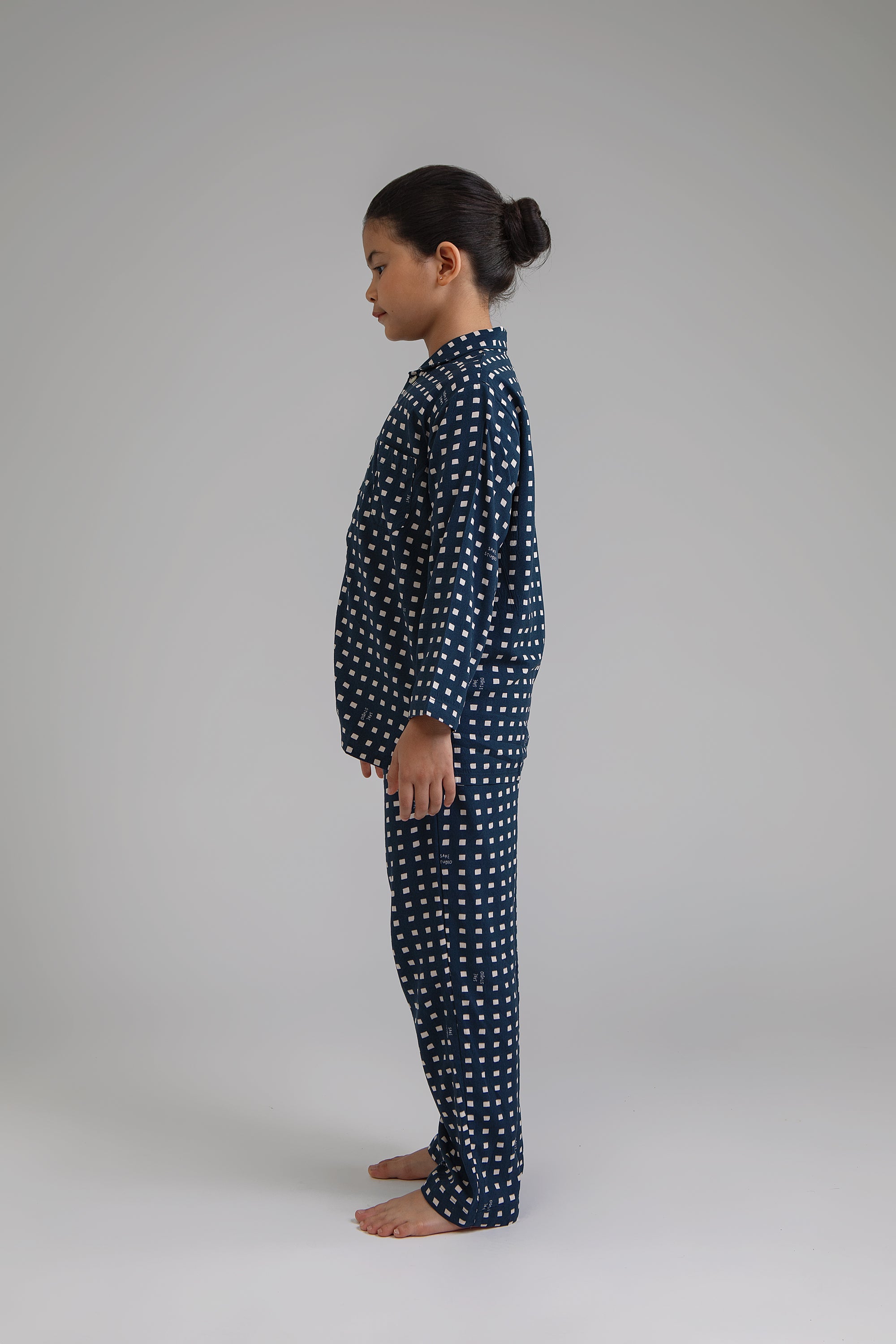 Praya Parigi Kids Long Sleeve Set in Navy Dadu