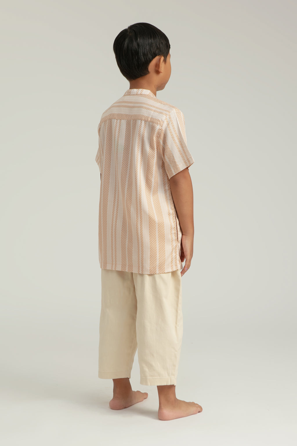 Buji Kids Stand Collar Shirt in Sand Woven