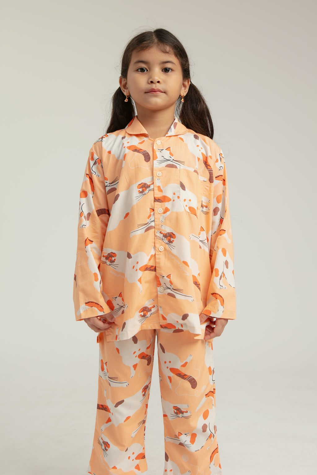 Praya Parigi Kids Long Sleeve Set in Peach Gembul