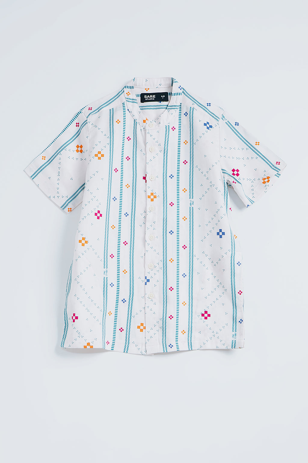 Buji Kids Stand Collar Shirt in Bone Bajamba