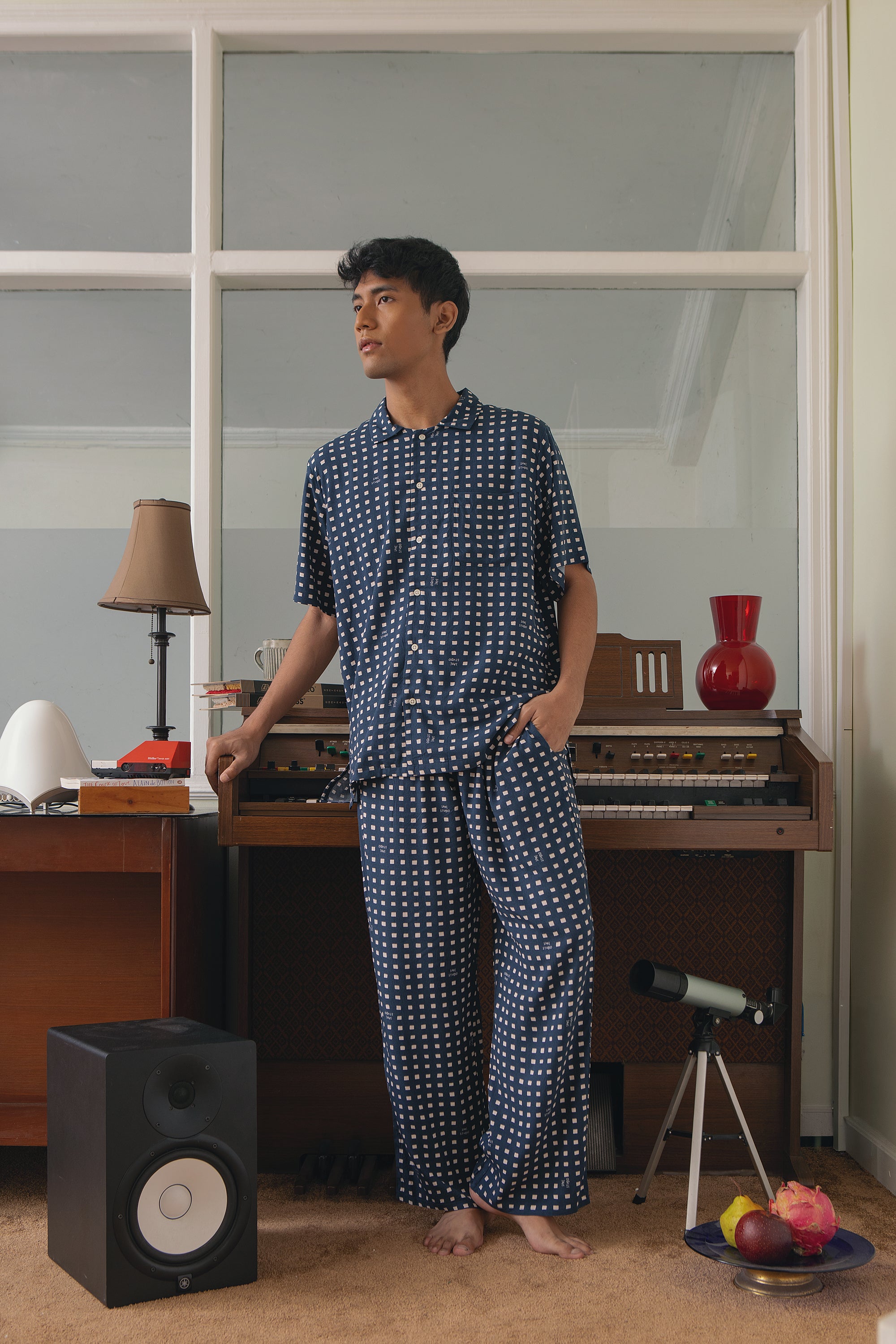 Kasturi Pajama Set in Navy Dadu