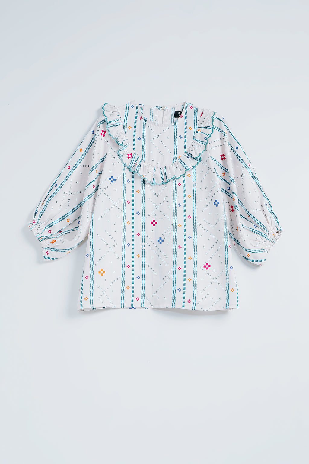 Pasia Ruffles Embroidered Top in Bone Bajamba