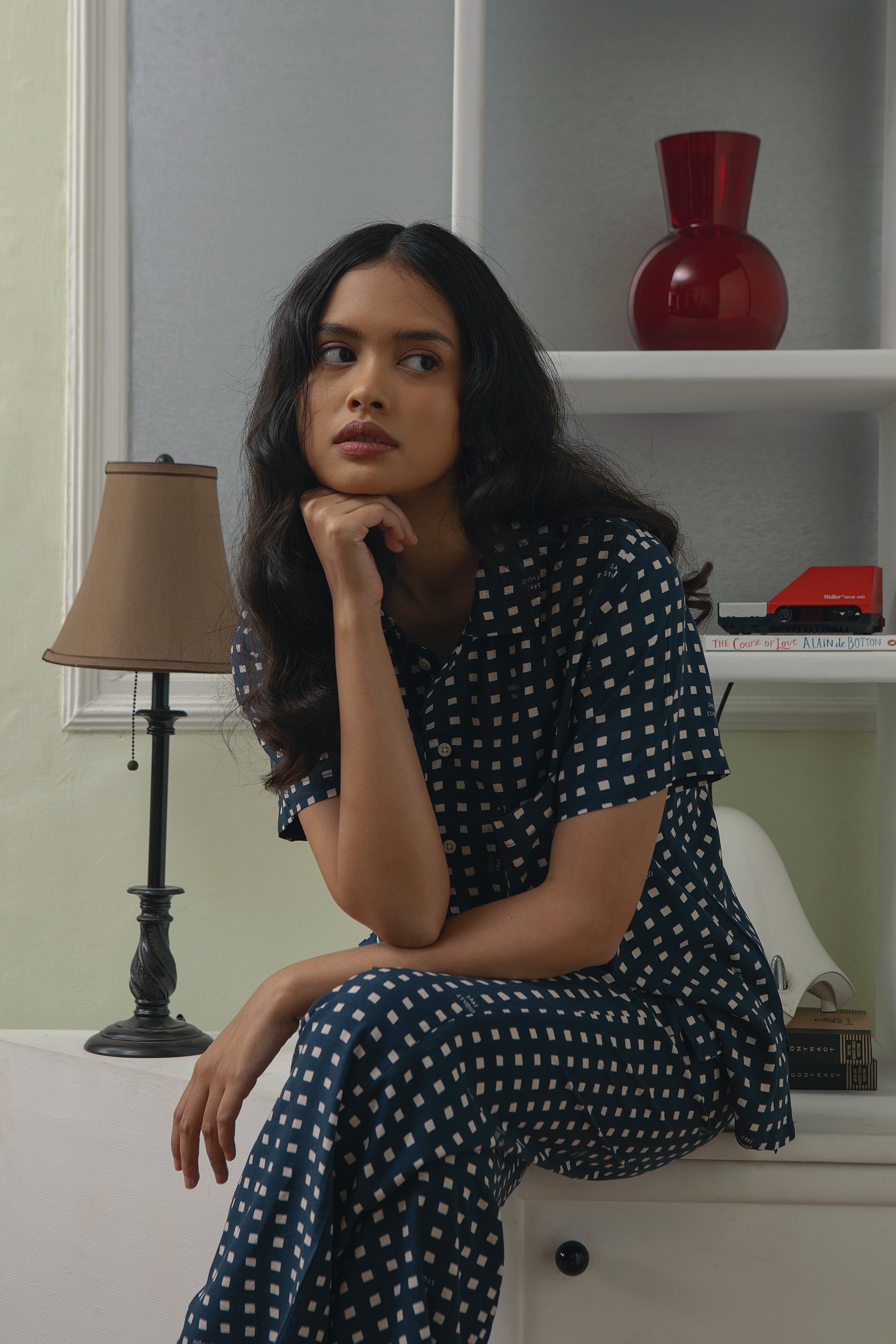 Kasturi Pajama Set in Navy Dadu