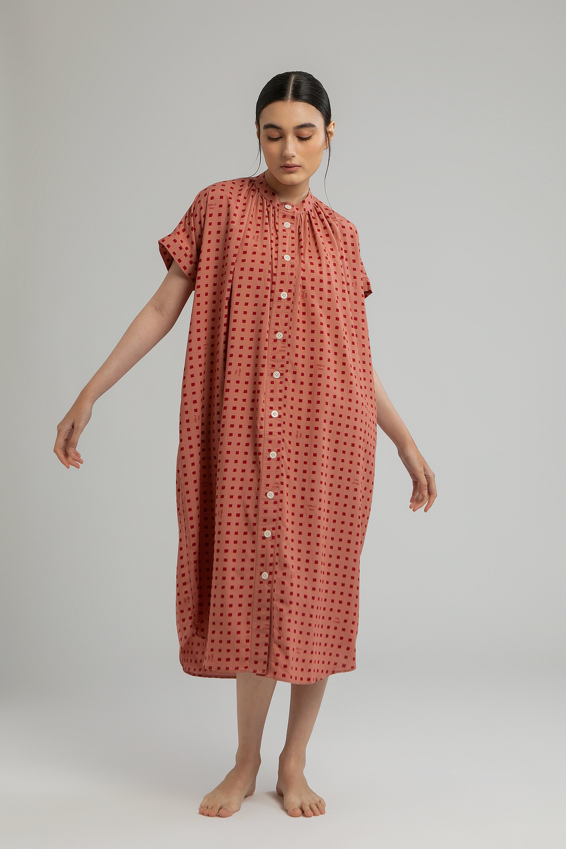 Obi Loose Dress in Rosewood Dadu