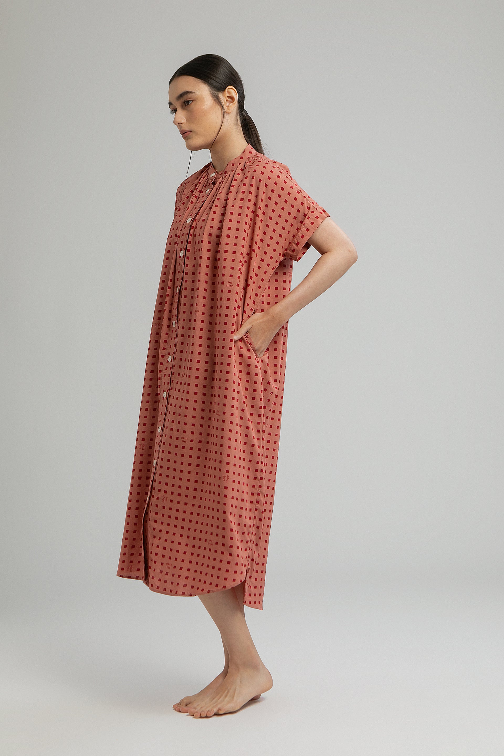 Obi Loose Dress in Rosewood Dadu