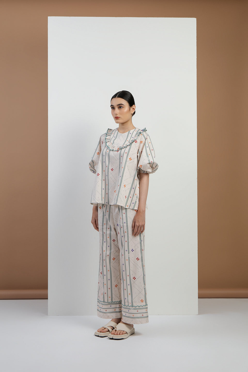 Pasia Ruffles Embroidered Top in Bone Bajamba