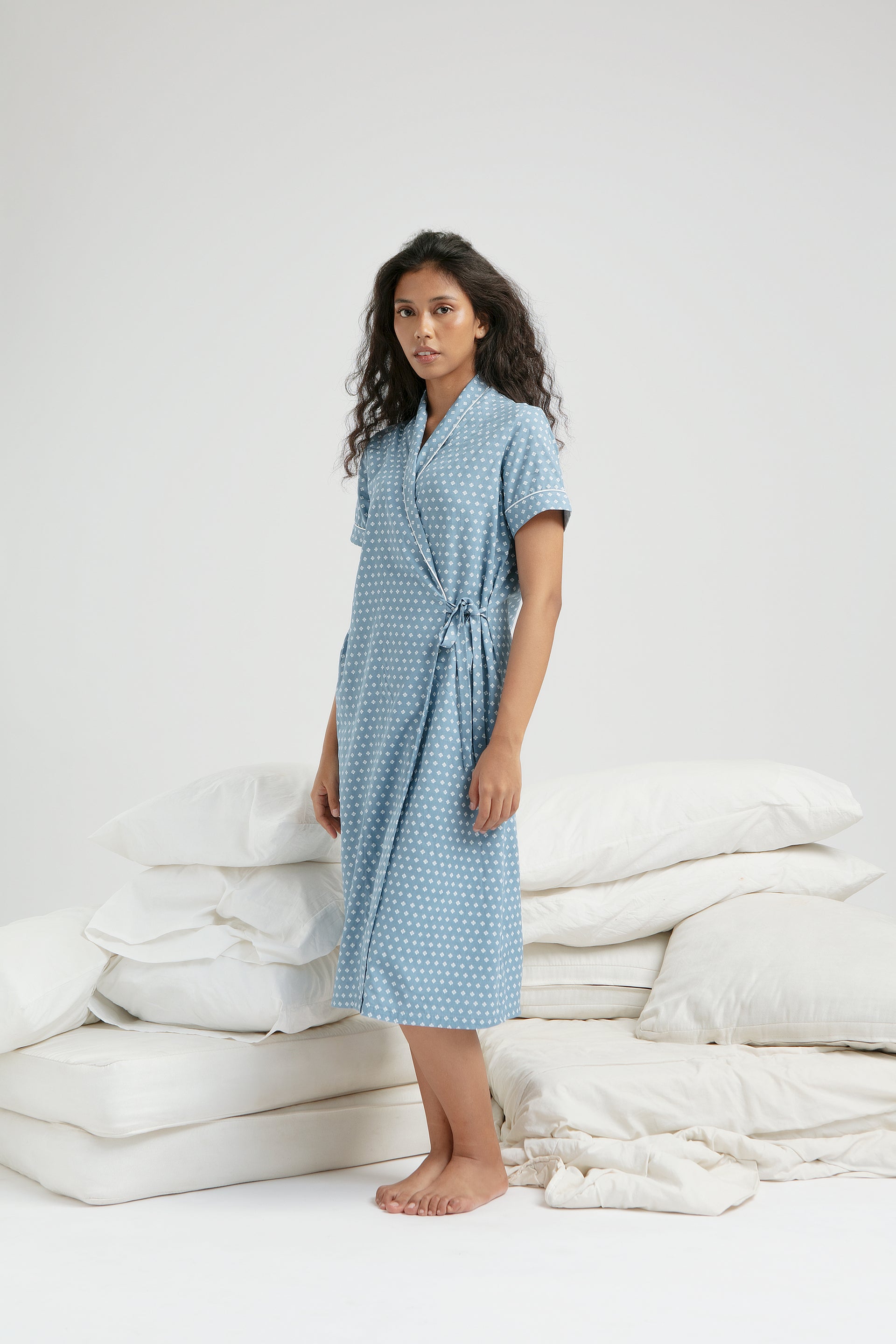 Nias Wrap Nightdress in Sky Bijou