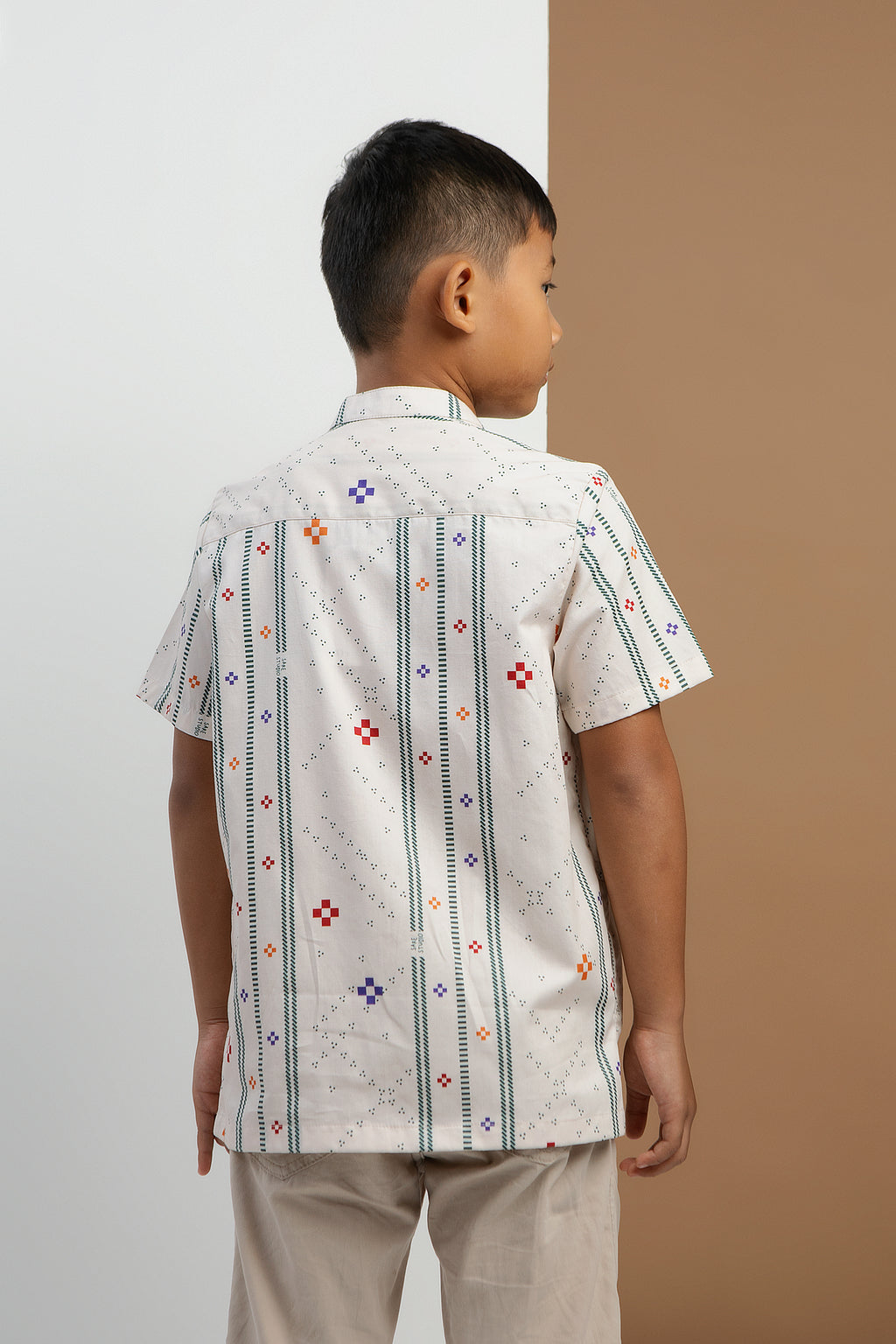 Buji Kids Stand Collar Shirt in Bone Bajamba