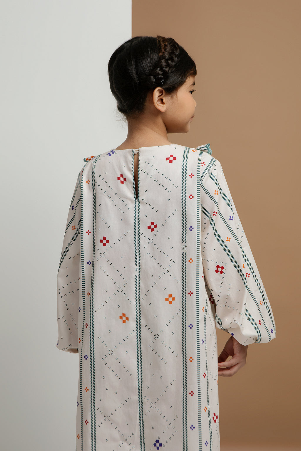 Rambai Kids Dress in Bone Bajamba