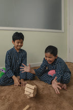 Praya Parigi Kids Long Sleeve Set in Navy Dadu
