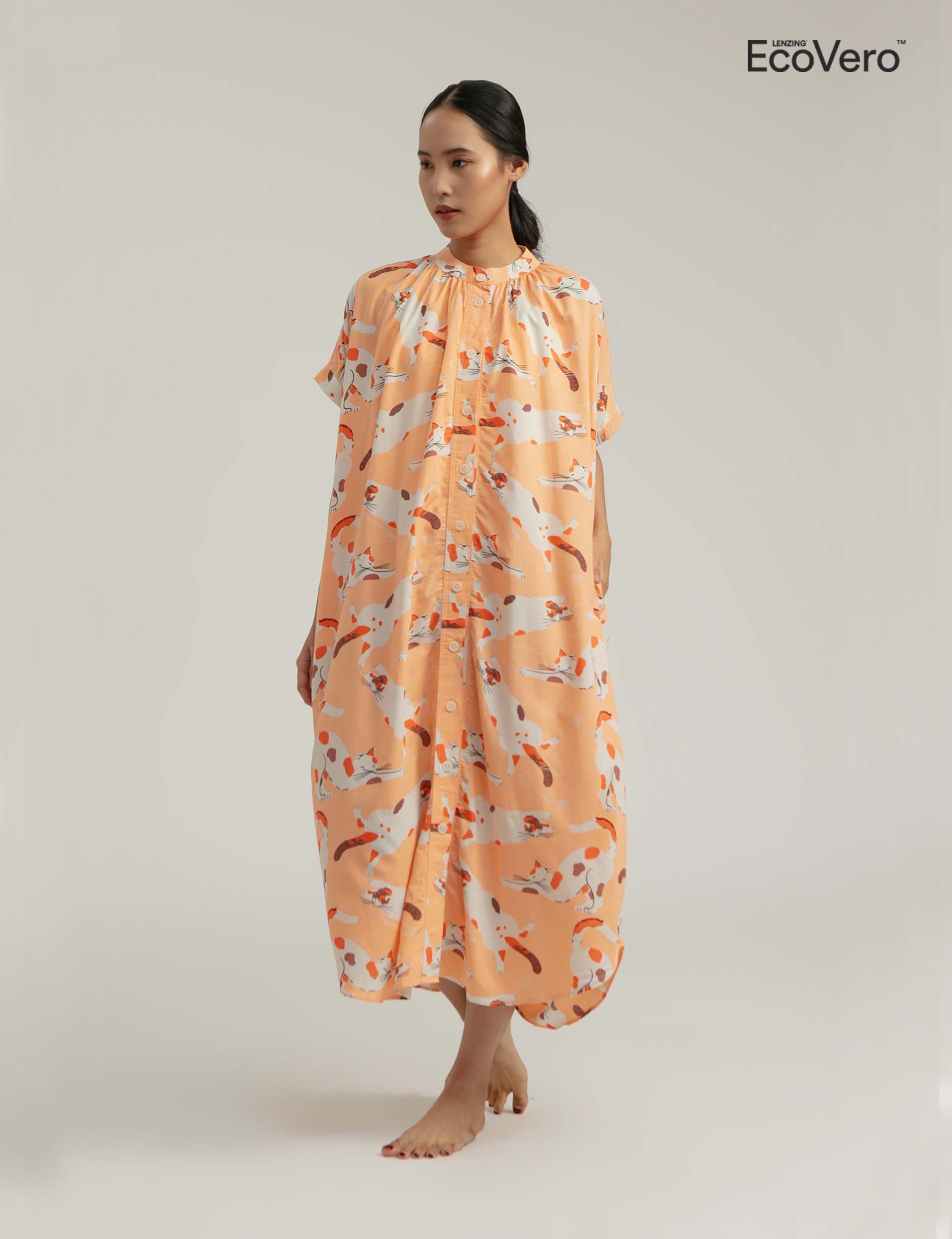 Obi Loose Dress in Peach Gembul