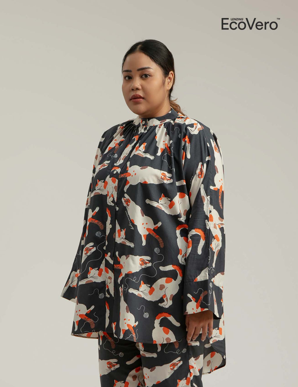 Prau Long Sleeve Pajama Top in Grey Gembul