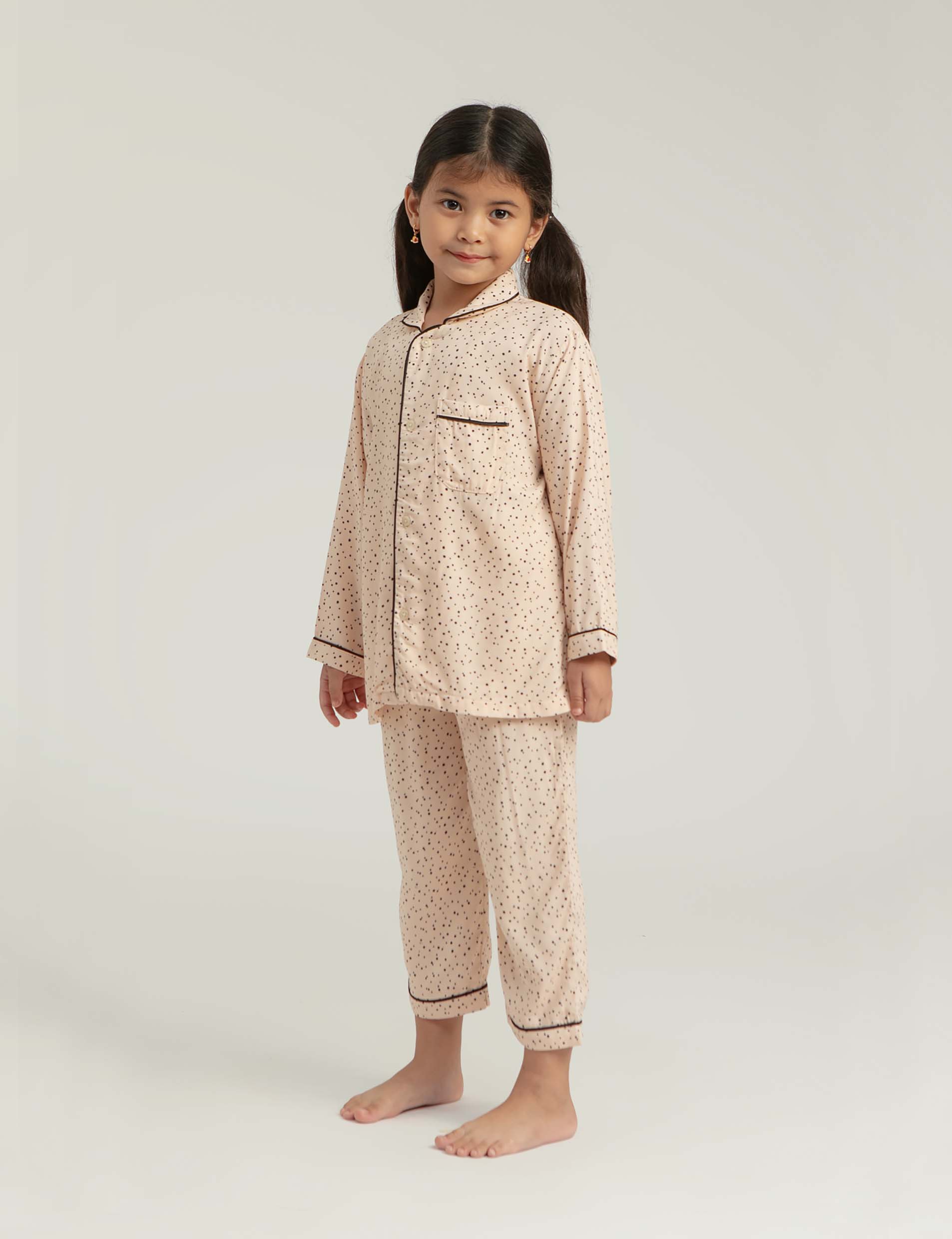 Praya Parigi Kids Long Sleeve Set in Peach Dots